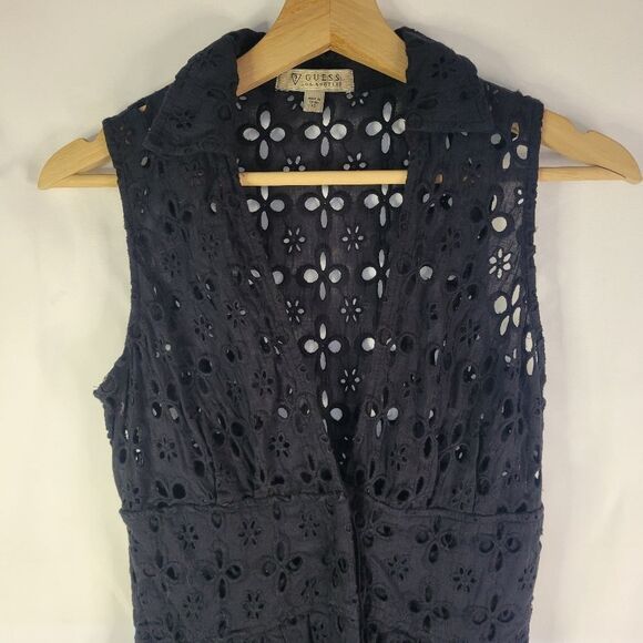 Guess Black Peplum Eyelet Lace Sleeveless Top - Picture 5 of 11